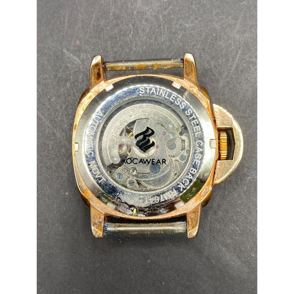 Rocawear RM7641 Automatic Skeleton Mens Quartz Watch Gold Tone Blue Dial Works main image 9